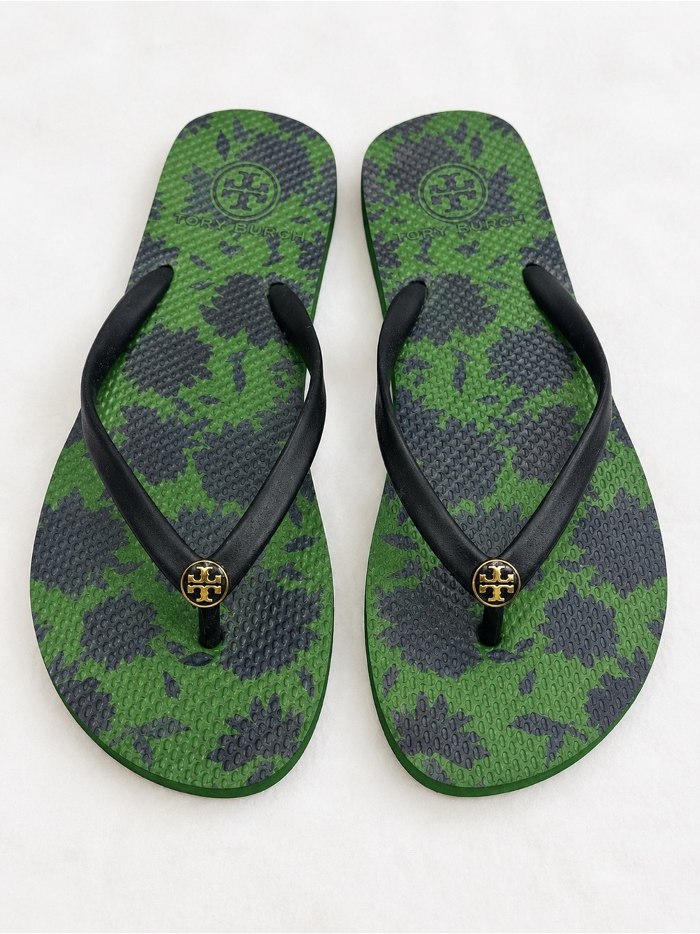 Tory Burch green and navy flip flops size 8